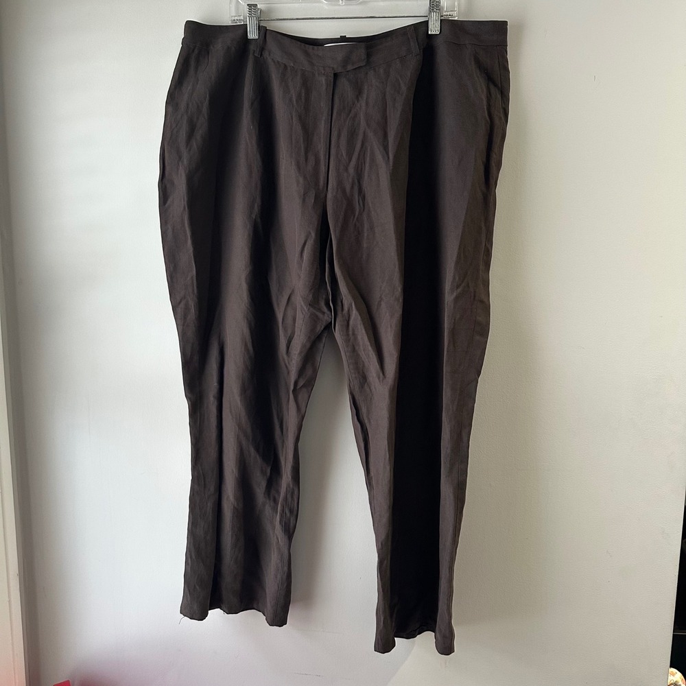 Emanuel‎ Ungaro Women's Brown Silk Linen Blend Pants Size 20W Wide Leg Dressy